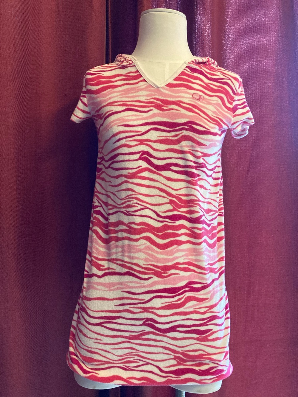 OP Pink & White Zebra Print Hooded Swimsuit Cover Dress